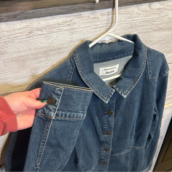 Reformation Arizona Button Down Denim Mini Dress Size 12 - Picture 6 of 8